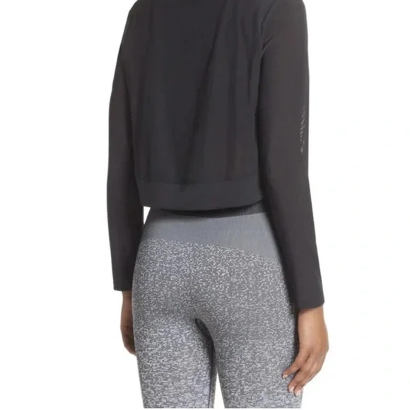 Adidas Mesh Black Cropped Long Sleeve Shirt - Picture 2 of 6